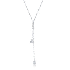 Sterling Silver Double Bezel-Set CZ Dangling Lariat Necklace
