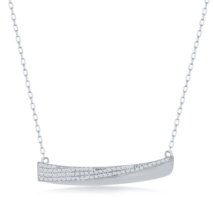 Sterling Silver Half CZ Bar Necklace
