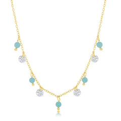 Sterling Silver Alternating Created Turquoise and CZ Necklace - Gold Plated