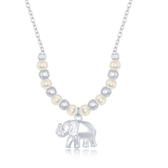Sterling Silver Alternating FWP & Plain Bead Elephant Charm Necklace