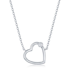 Sterling Silver Heart with Single CZ Necklace