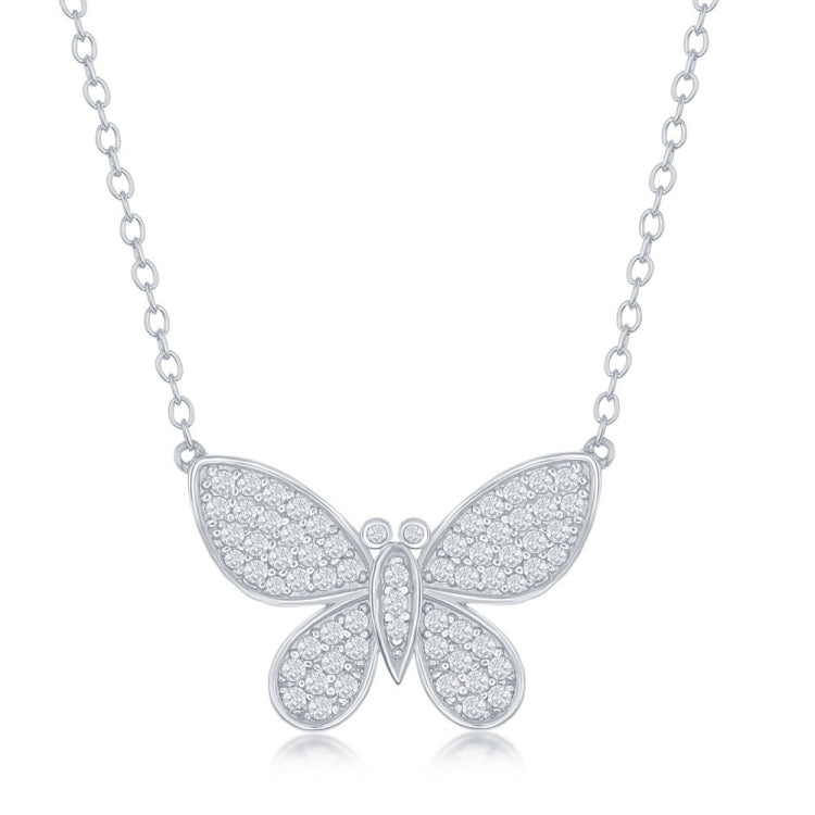 Sterling Silver Micro Pave Butterfly Necklace