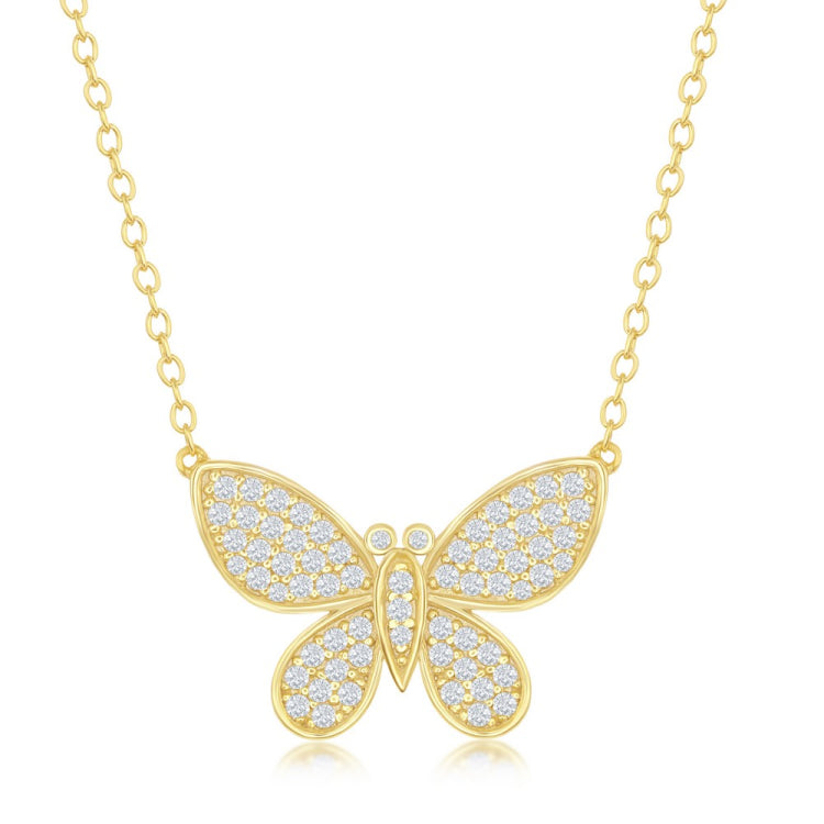 Sterling Silver Micro Pave Butterfly Necklace - Gold Plated