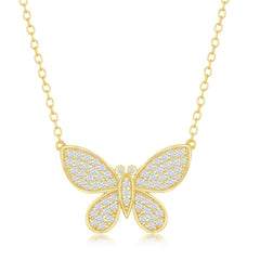 Sterling Silver Micro Pave Butterfly Necklace - Gold Plated