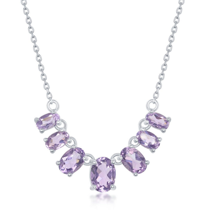 Sterling Silver Graduating Amethyst Oval Necklace