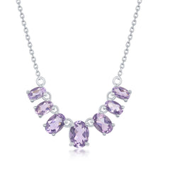 Sterling Silver Graduating Amethyst Oval Necklace