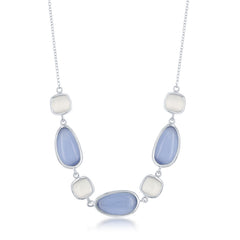 Sterling Silver Irregular Blue Gray and Square Gray Cat's Eye Necklace