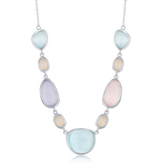 Sterling Silver Multi-Shaped Tiffany Blue, Champagne, Lavender & Pink Sakura Cat's Eye Necklace