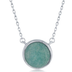 Sterling Silver  Round African Amazonite Bezel Set Necklace
