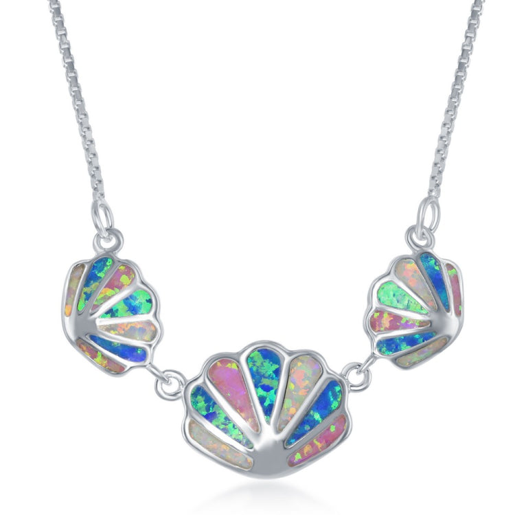 Sterling Silver White, Pink and Blue Inlay Opal Sea Shell Necklace
