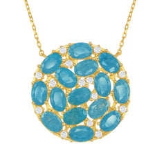 Sterling Silver Gold Plated Round with Center Blue Ice Stones & CZ's Necklace