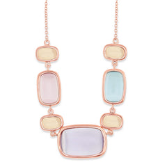 Champagne, Light Violet, Sakura Pink & Dark Tiffany Blue Rectangle Cat's Eye Necklace