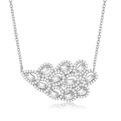Sterling Silver Feather Shaped CZ with Baguettes Necklace
