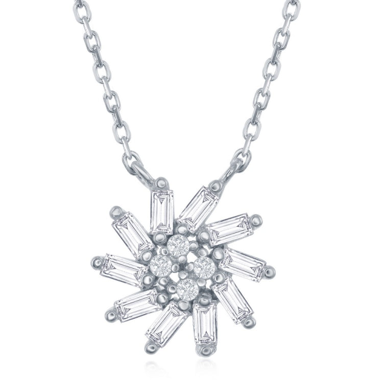 Sterling Silver Baguette Sun with Center CZ's Necklace