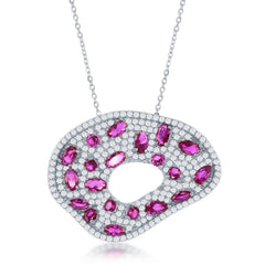 Sterling Silver 16" Irregular Shape Ruby & White CZ Necklace