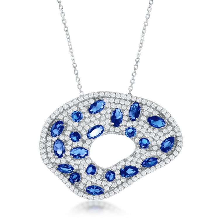 Sterling Silver 16" Irregular Shape Sapphire & White CZ Necklace