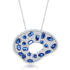 Sterling Silver 16" Irregular Shape Sapphire & White CZ Necklace