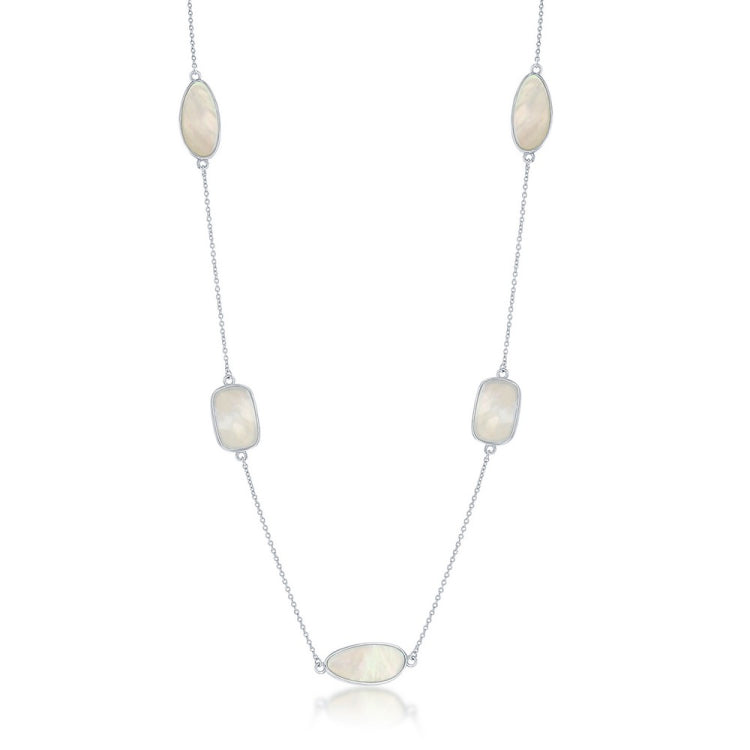 Sterling Silver Rectangle and Irregular Mother of Pearl by the Yard Necklace