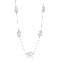 Sterling Silver Rectangle and Irregular Mother of Pearl by the Yard Necklace