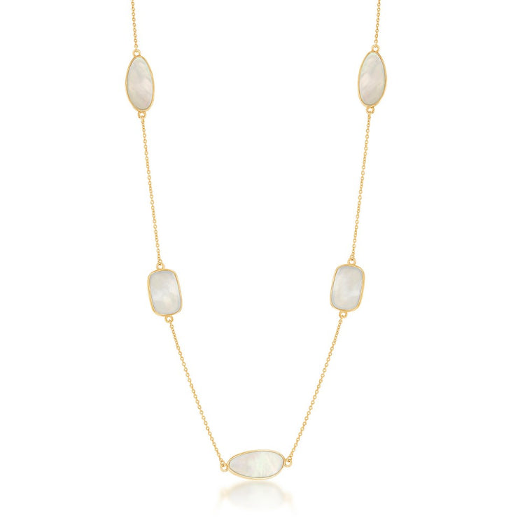Sterling Silver Rectangle & Irregular Mother of Pearl by the Yard Necklac - Gold Plated