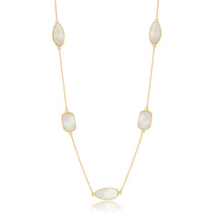 Sterling Silver Rectangle & Irregular Mother of Pearl by the Yard Necklac - Gold Plated