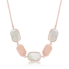 Sterling Silver Alternating Polished and Pink Mother of Pearl Necklace - Rose Gold Plated