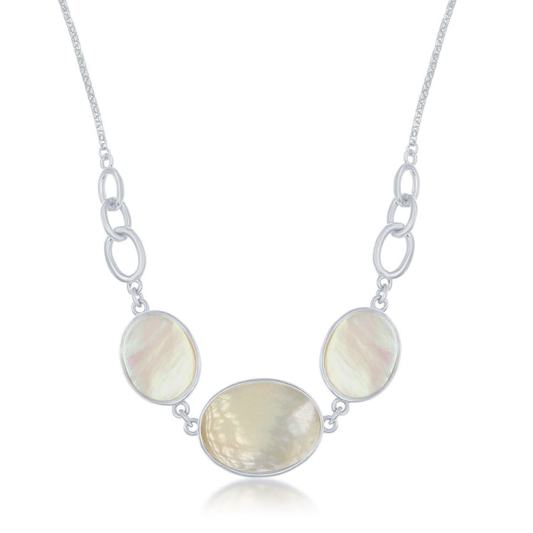 Sterling Silver Mother of Pearl Triple Oval Linked Necklace