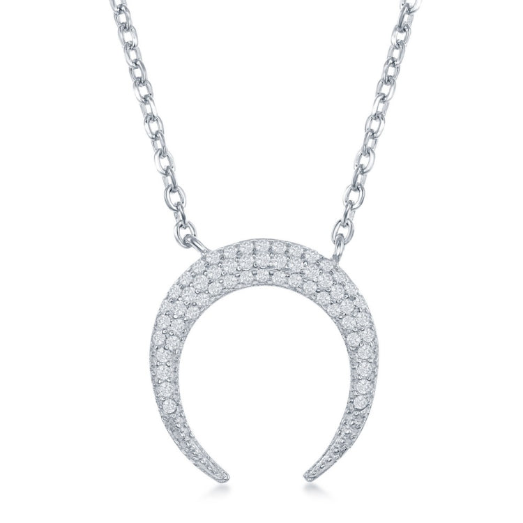 Sterling Silver Reverse Horn Cubic Zirconia Necklace