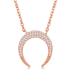 Sterling Silver Rose Gold Plating Reverse Horn CZ Necklace