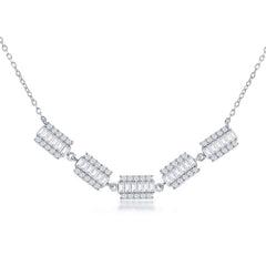 Sterling Silver Rectangle Baguette and CZ Border Necklace