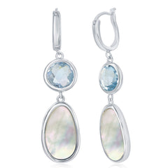 Sterling Silver Bezel-set Blue Topaz and Mother of Pearl Earrings
