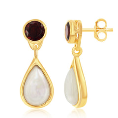 Sterling Silver Garnet and Mother of Pearl Earrings - Gold Plated