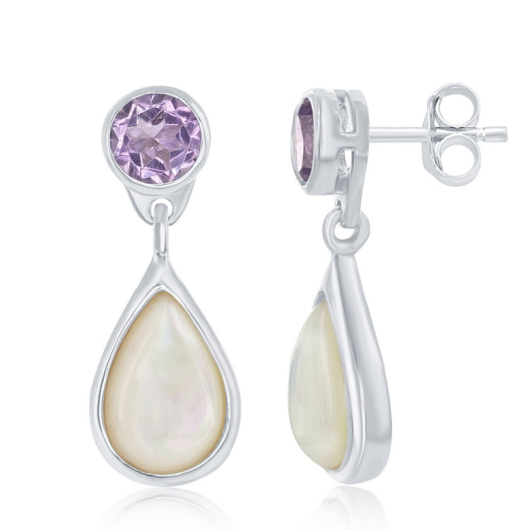 Sterling Silver Amethyst and Mother of Pearl Earrings