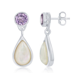 Sterling Silver Amethyst and Mother of Pearl Earrings