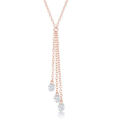 Sterling Silver Three Single Hanging CZ's Necklace - Rose Gold Plated