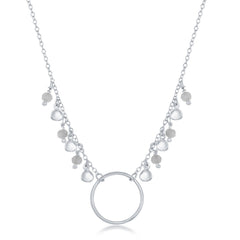 Sterling Silver Dangling Labradorite & Discs Center Open Circle Necklace