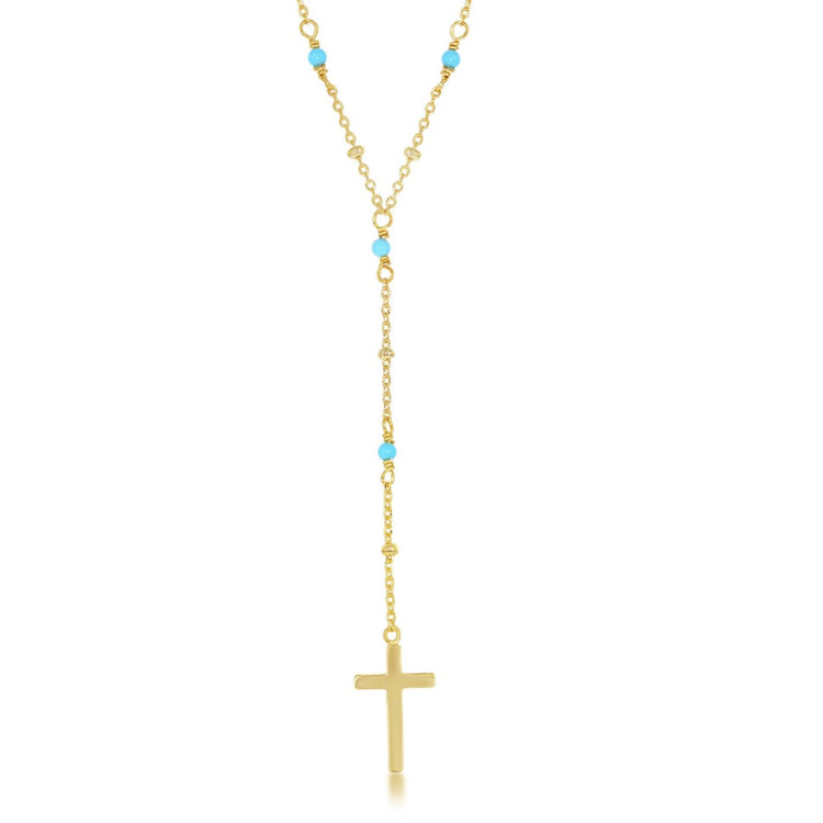 Sterling Silver Gold Plated Turquoise & GP Plain Beads by the Yard Cross Neckalce