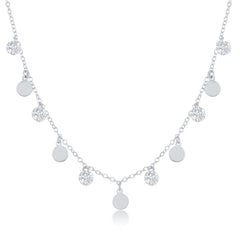 Sterling Silver Dangling CZ's and Discs Necklace