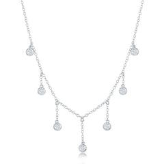 Sterling Silver Dangling Bezel-Set CZ's Necklace