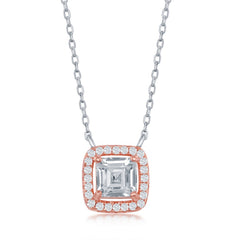 Sterling Silver Double Square CZ Necklace - Rose Gold Plated