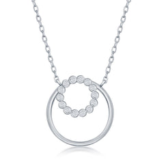 Sterling Silver Bezel-Set CZ Circle with Plain Open Circle Necklace