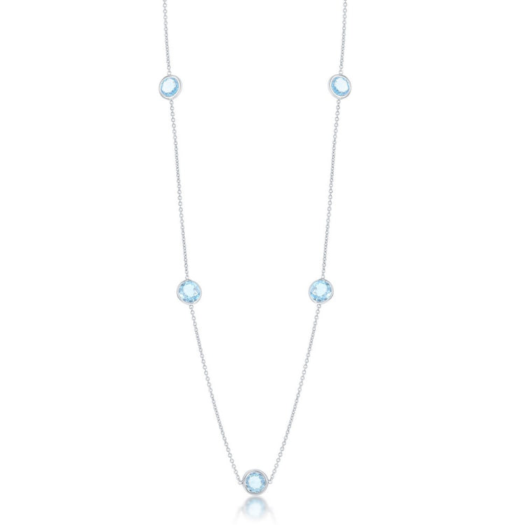 Sterling Silver Bezel-Set 7 Station 26.964cttw Blue Topaz Necklace