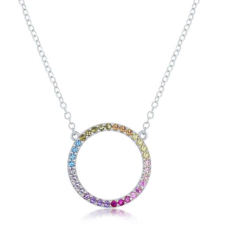 Sterling Silver Rainbow CZ Circle of Life Necklace