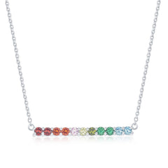 Sterling Silver Rainbow CZ Bar Necklace