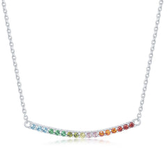 Sterling Silver Rainbow CZ Curved Bar Necklace