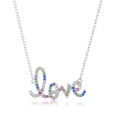 Sterling Silver Rainbow CZ 'Love' Script Necklace