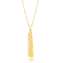 Sterling Silver Flat Mirror Chain Necklace with Tassel - Gold Plated