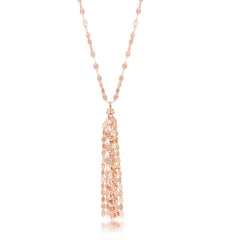 Sterling Silver Flat Mirror Chain with Tassel Necklace - Rose Gold Plated