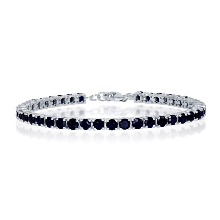Sterling Silver 4mm Round 13.07cttw Sapphire Gemstone Tennis Bracelet