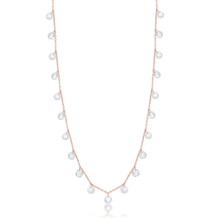 Sterling Silver Linked Cubic Zirconia Necklace - Rose Gold Plated